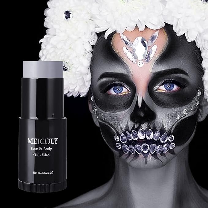 MEICOLY Grey Face Paint Stick(1.06 Oz),Sweatproof Waterproof Full Body Paint Stick,Face Painting for Halloween SFX Zombie Homestuck Grayscale Cosplay Makeup