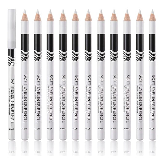 TAORANJU White Eyeliner Pencils, 12 Pcs Professional Waterproof Eye Brightener Eye Liner Pens, Soft Long-Lasting Eyeshadow Pencil Highlighter Pen, White Makeup Pencils for Eyeliner Lip Liner
