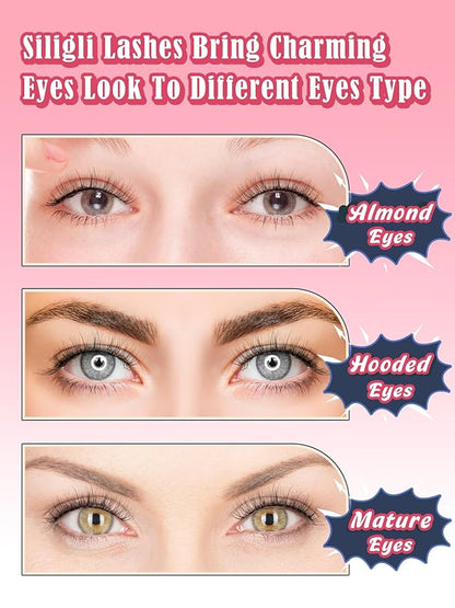 Natural Lashes False Eyelashes 12 MM Short Lashes WIspy 3D Volume Fake Eyelashes Pack C Curl Soft Eye Lash with Thin Cotton Band 7 Pair False Lashes Siligli