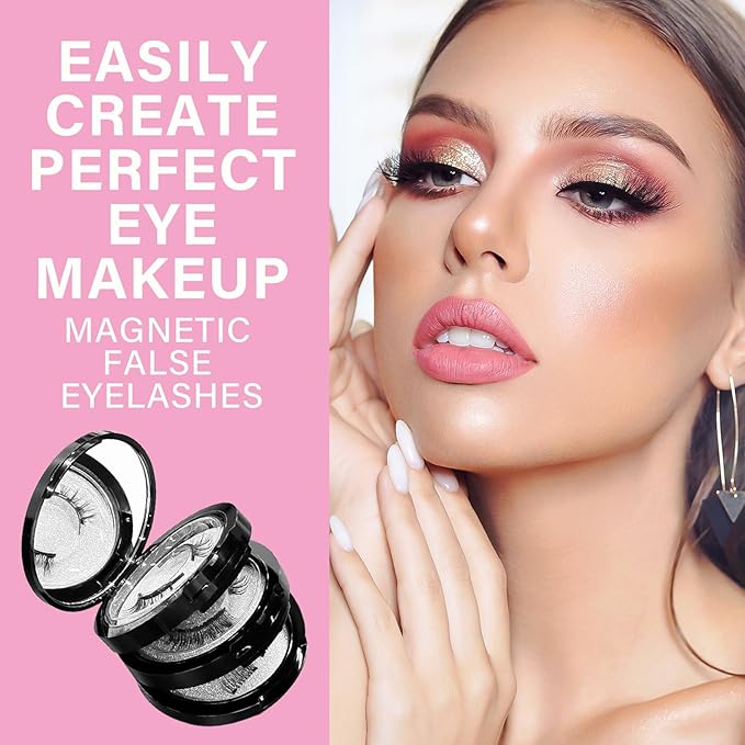 Magnetic False Eyelashes, 3D Natural Look Set of Dual Magnetic Eyelashes without Eyeliner, Reusable and Waterproof False Eyelashes with Applicator, No Glue, Easy to Wear, 2 Size Fits Your Need