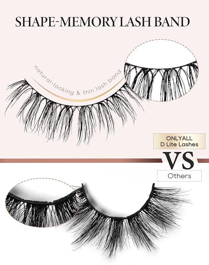 Onlyall Natural Lashes Wispy Lashes Natural Look False Eyelashes Natural Flared Eyelashes False Eye Lashes Soft Fluffy Lashes 7 Pairs T01