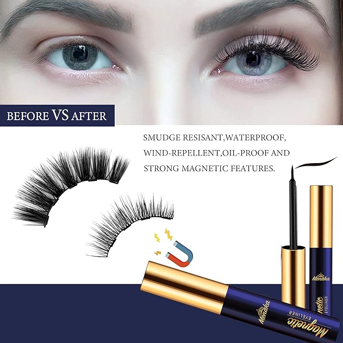 Magnetic Eyelashes with Eyeliner Kit 10 Pairs + Mascara brown Waterproof