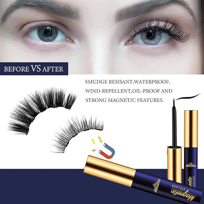 Magnetic Eyelashes with Eyeliner Kit 10 Pairs + Mascara brown Waterproof