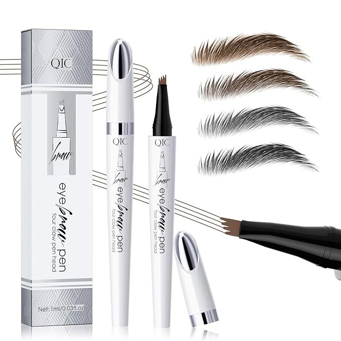 2024 New Magic Eyebrow Microblading Pen, 4-Tipped 3D Waterproof Microblading Eyebrow Pencil Contouring Pen, Natural Long-Lasting Fine Stroke (Dark Brown)