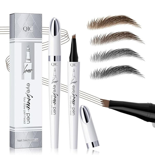 2024 New Magic Eyebrow Microblading Pen, 4-Tipped 3D Waterproof Microblading Eyebrow Pencil Contouring Pen, Natural Long-Lasting Fine Stroke (Dark Brown)