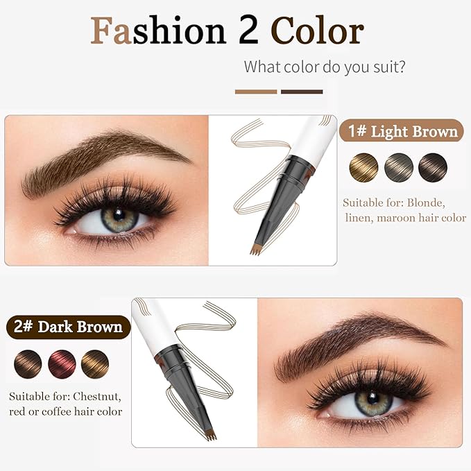 Microblading Eyebrow Pen-Upgraded Eye Brow Pencils for Women Brown with Micro-Fork Tip Applicator, Smudge-Proof and Waterproof Eyebrow Pencil for Natural Hair-Like, Last All-Day, Dark Brown