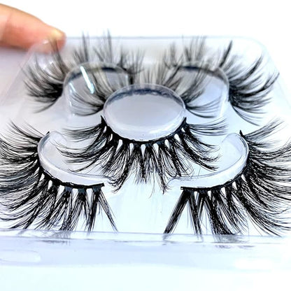 Sunniess False Eyelashes 8D Faux Mink Lashes 100% Handmade Reusable Natural Look Fake Eye lashes Cat-Eye Fluffy Wispy Lashes Dramatic Long Thick Volume Soft Lashes Packs