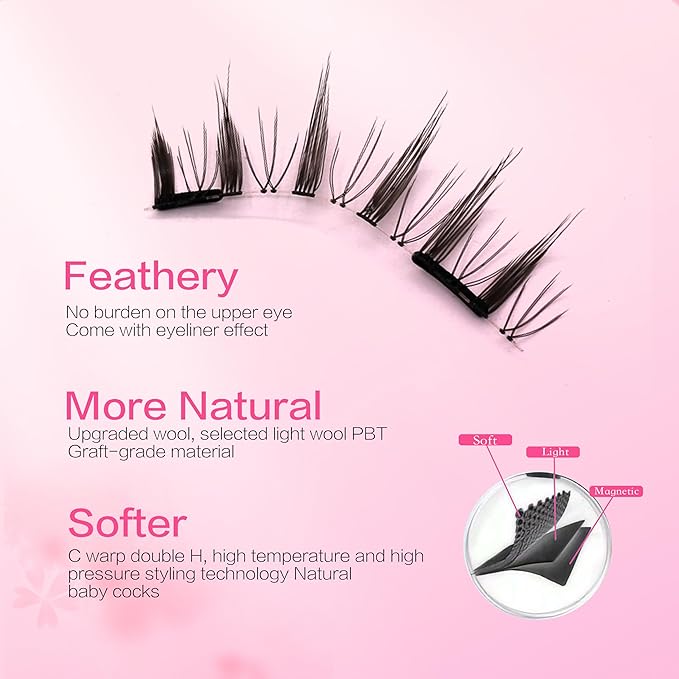 Reusable Magnetic Lashes Natural Look Magnetic Eyelashes without Eyeliner No Glue Needed False Eyelashes Magnetic Lashes Kit with Applicator