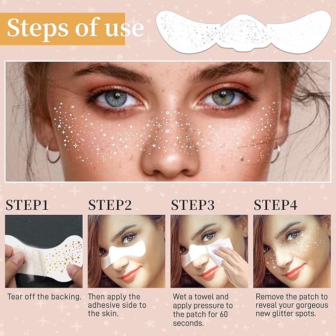Glitter Freckles Face Tattoo, Glitter Freckles,Sparkle Freckle Temporary Tattoo, Glow Up Makeup Patches,Festival Birthday Shimmer Party Supplies, Cute Glitter Makeup Accessories (Silver Style2)