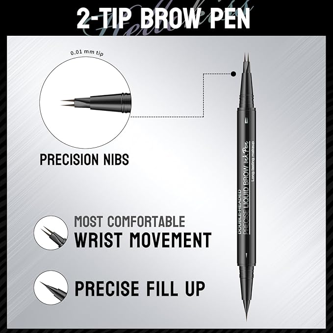 2PCS Hello Kiss Curved Eyebrow Pen, Hello Kiss Microblading Eyebrow Pencil (02#BROWN+03#DARK BROWN)