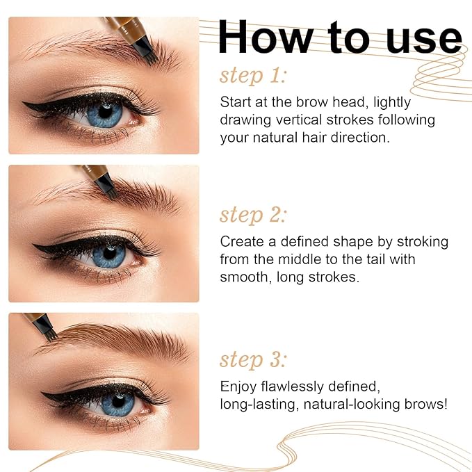 3D Microblading Eyebrow Pencil, 2024 New Waterproof Microblading Eyebrow Pencil Contouring Pen with 4 Fork Tip & Spoolie Brush, Precise Brush-Tip Create Natural Hair-Like Brows (#1 Light Brown)