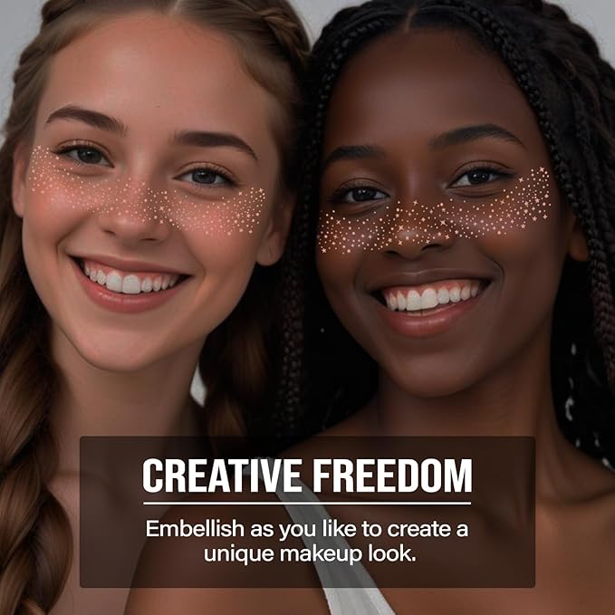Glitter Freckles Face Tattoo - 6PCS Rose Gold Glitter Freckle Tattoos for Women, Sparkle Freckles for Face, Fake Freckles Glitter Makeup, Freckle Stickers for Face & Body (Rose Gold)