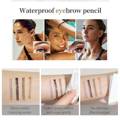 Eyebrow Pencil, Microblading Eyebrow with 4-Fork Tip Magic Brow Tattoo Pencil for Women, Waterproof, Long Lasting Eyebrow Makeup (Grey)