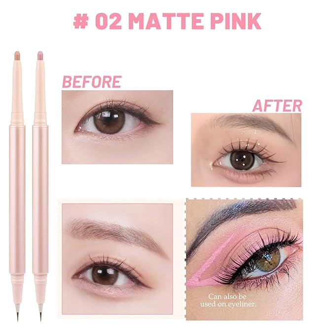 3PC Dual Ended Highlighter Makeup Pen, Glitter & Matte Nude EyeLiner & Eyeshadow, Liquid Contour Liner 2 in 1 Eye Make Up Stick, Mulit-Funtional Long Lasting Lying Silkworm Pencil Set