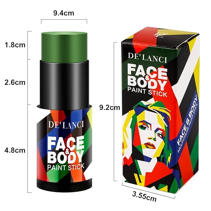 Green Face Body Paint Stick for Camo Witch Halloween Makeup, DE’LANCI Cream Blendable Body Painting Sticks, SFX Special Effects Cosplay Costume Clown Stage Party Face Paints For Hunting