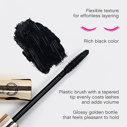 Vivienne Sabó Cabaret Premiere Black Mascara, Volume and Length, Defining, Curling, No Flaking, No Clumping, Smudge Proof, Washable, Cruelty-Free, Made in Europe, (01 Black), 0.6 Fl Oz, 2 Pack