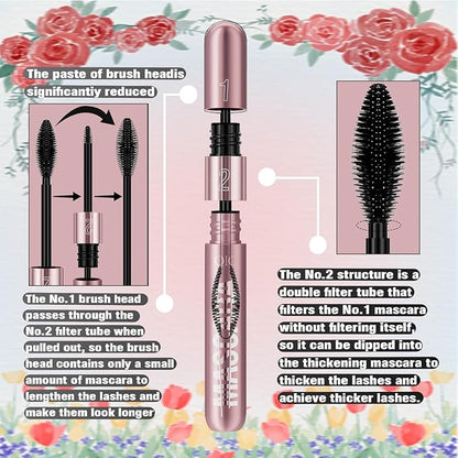 Liquid Mascara with Dual-Wand for Lengthening, Volumizing and Smudge-Free Lashes, Long-Lasting and Waterproof Formula ink