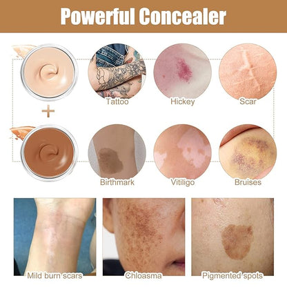 Tattoo Cover Up Makeup, Full Coverage Concealer Cream, Waterproof & Sweatproof Concealer for Scars, Vitiligo, Dark Spots – Long-Lasting, Natural Finish for Body & Legs (2 Colors)