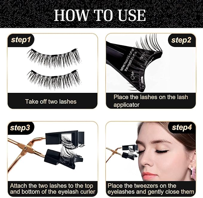 Magnetic Eyelashes Without Eyeliner, Reusable Magnetic Eyelash Kit Dual Magnetic Eyelashes Dual Magnetic Lashes, Magnetic Eyelashes Natural Look Natural and Bushy (16pcs-4pairs）, 16Pieces