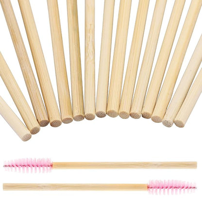 Tbestmax 150 Disposable Mascara Wands Eyelash Brush Spoolies for Eye Lash Extension Eyebrow Bamboo Stick Pink