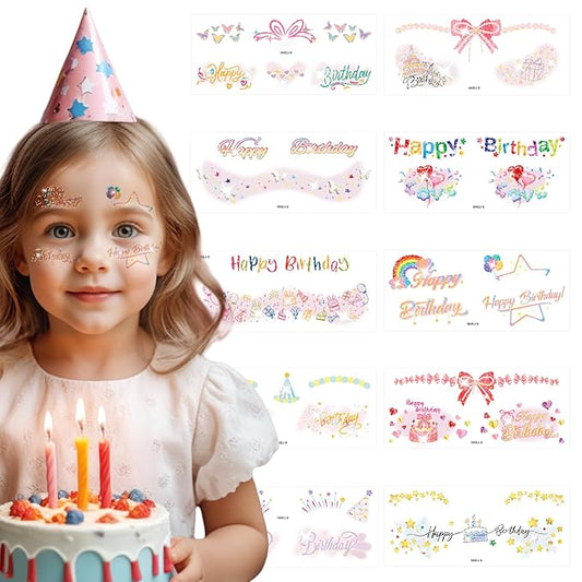 37 PCS Glitter Birthday Party Temporary Face Tattoo For Kids Fake Tattoos Stickers For Birthday Parties Suitable For Boys And Girls Cards Gift Party Decorations Birthday Surprises