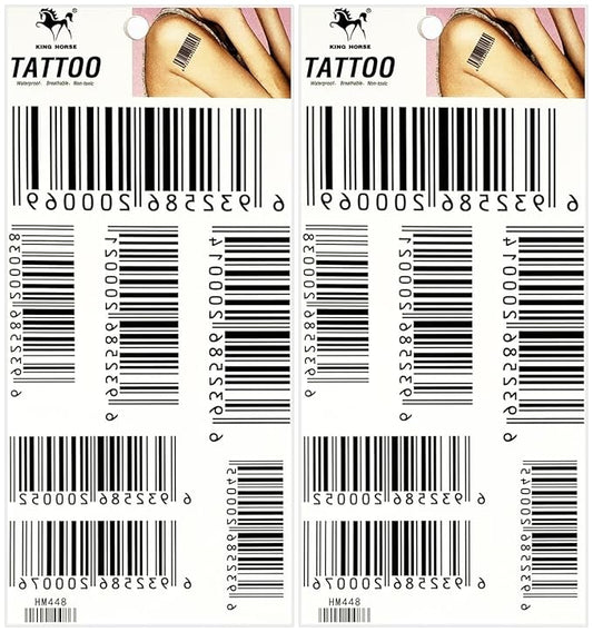 Tattoo Sticker Water Transfer Barcode Pattern Neck Arm Hands Leg Art Temporary Waterproof Decal Festival Body Paint For Women Men (Pack 2 PCS.)