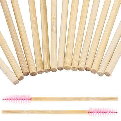 Tbestmax 300 Disposable Mascara Wands Eyelash Brush Spoolies for Eye Lash Extension Eyebrow Bamboo Stick Pink