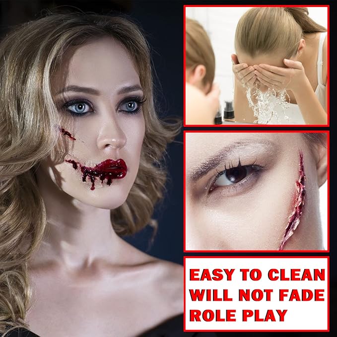 Fake Blood Gel Kit with Stipple Sponge,Halloween SFX Makeup Fake Blood,Fake Wound,Zombie,Vampire and Monster Dress Up Cosplay (Fake Blood Gel 30g/1.06 oz)