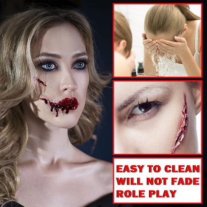 Fake Blood Gel Kit with Stipple Sponge,Halloween SFX Makeup Fake Blood,Fake Wound,Zombie,Vampire and Monster Dress Up Cosplay (Fake Blood Gel 30g/1.06 oz)