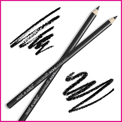 wet n wild Color Icon Kohl Eyeliner Pencil - Rich Hyper-Pigmented Color, Smooth Creamy Application, Long-Wearing Versatility, Matte Finish, Cruelty-Free & Vegan - Baby's Got Black (Pack of 2)