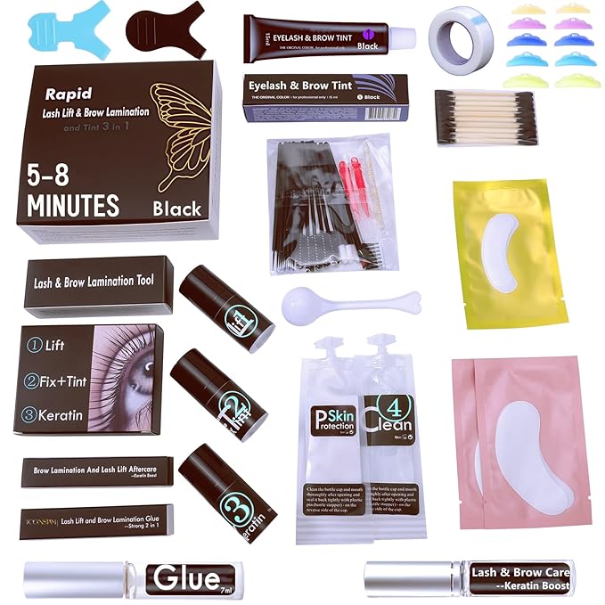 Lash Lift and Brow Lamination with Black T-i-n-t, Rapid 5 Minute Eyelash and Eyebrow Lifting Make Eyes Visible and Voluminous for 6 Weeks More than 15 lash Lift /D-Y-E applications (Lash&Brow Lift with Black Color)