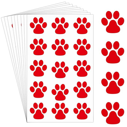 Harloon 20 Sheets 300 Pcs Paw Prints Temporary Tattoos Paws Foot Temporary Tattoo Removable Dog Stickers for Women Face Body Arm(Red)