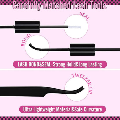 Lashes Extension Kit Lashes Clusters Individual Lashes Kit 4 Styles DIY Eyelashes Extension Kit with Lash Bond and Seal Mascara Brush Lash Applicator Eyelashes Clusters(10-16MM,132Pcs)