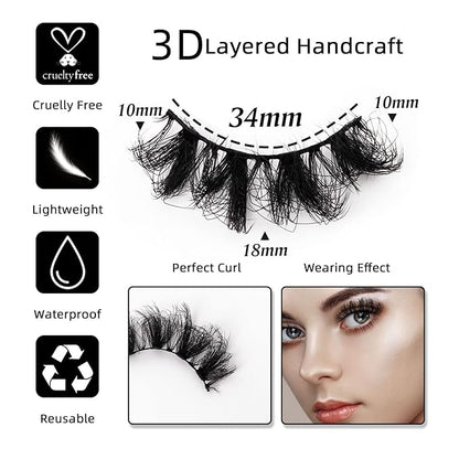 Fluffy False Eyelashes Thick 3D Faux Mink Lashes Wispy Fake Eyelashes Pack - 7 Pairs, Z24