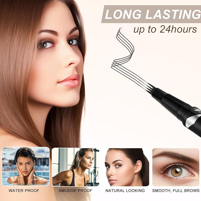 LAVONE 2-IN-1 Dual-ended Waterproof Eyebrow Pencil, 4 Tip Microblading Pen & Ultra-Precise Brow Pencil, Dual-ended Eyebrow Brush, Natural-Looking Dark Grey