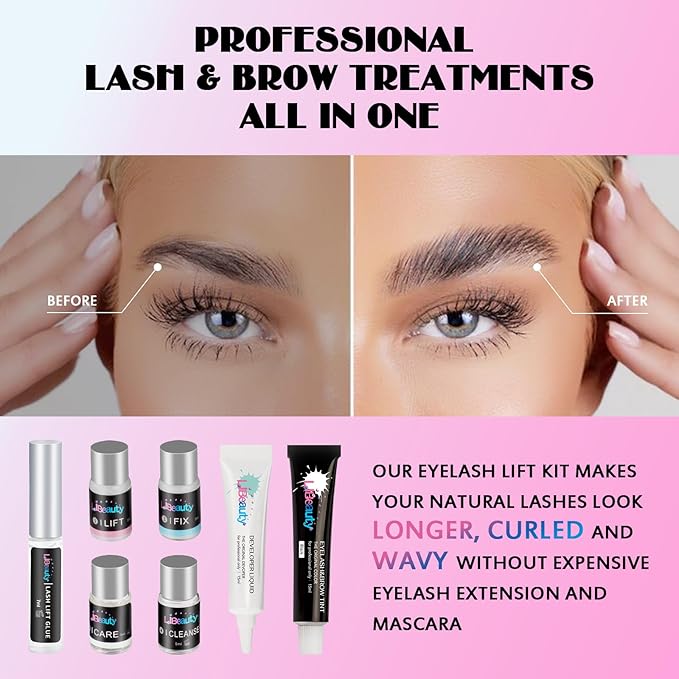 Libeauty Eyelash Lift and Color Kit Brow Lamination with Black Lash Perm Quick Lifting & Voluminous Coloring with Complete Tools DIY Use at Home & Salon Supplies