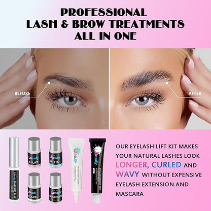 Libeauty Eyelash Lift and Color Kit Brow Lamination with Black Lash Perm Quick Lifting & Voluminous Coloring with Complete Tools DIY Use at Home & Salon Supplies