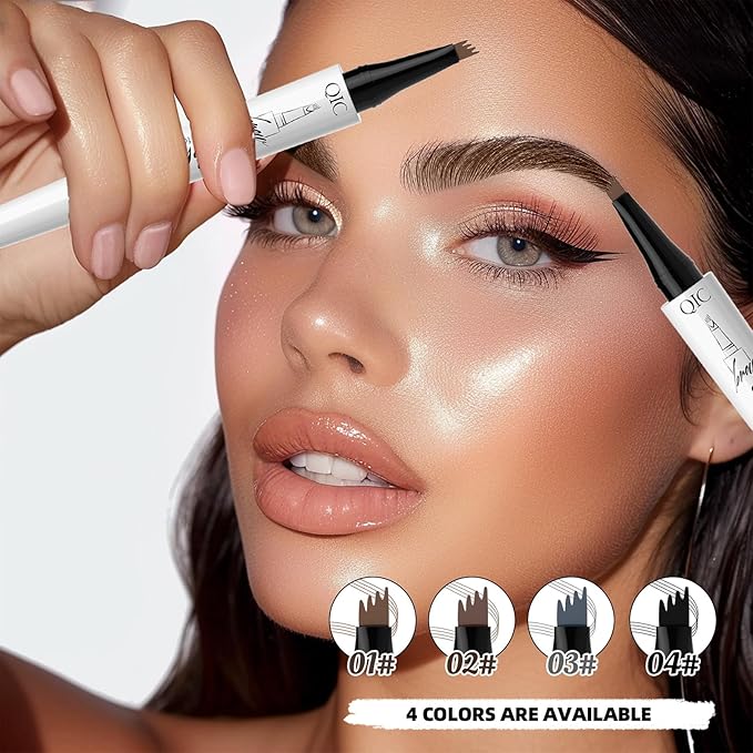 Upgraded Microblading Eyebrow Pen, 4-Fork-Tip Magical Eyebrow Pencil, 3D Natural Hair-Like Brows Makeup, Waterproof & Long-Lasting for All Day, Christmas Gift for Mom Wife or Girlfriend, Light Brown