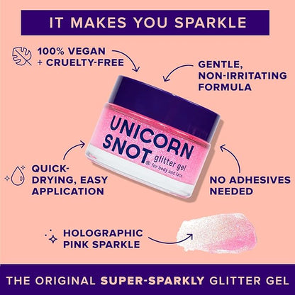 Unicorn Snot Face & Body Glitter - Cosmetic-Grade Holographic Glitter Gel - Makeup for Festivals, Raves, Anime Cosplay - Safe for Face, Easy Application & Removal, 1.7oz Pink (Flamingo)