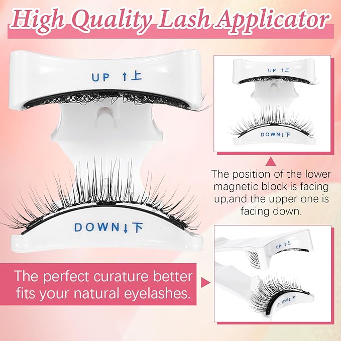 Natural Look Magnetic Eyelashes Kit 2 Pairs Double Sided Reusable Soft Magnetic Lashes with Applicator Mirror No Glue No Eyeliner Easy to Wear Remove Eyelash Applicator Tool Kit