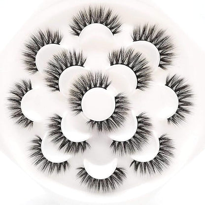 Sunniess False Eyelashes 8D Faux Mink Lashes 100% Handmade Reusable Natural Look Fake Eye lashes Cat-Eye Fluffy Wispy Lashes Dramatic Long Thick Volume Soft Lashes Packs (5D-03)