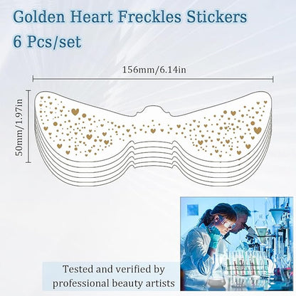 Face Makeup Patche, Freckle Face Stickers, Glitter Freckles Face Tattoo, Easy to Stick, Waterproof Long Lasting Party Makeup Stickers for Women - 6 Stickers Set (Gold)