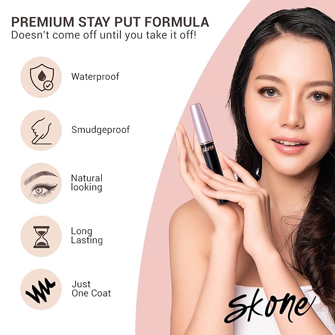 Skone Cosmetics Tattooed Eyeliner & Waterproof Mascara Bundle Duo - Pigmented Liquid Eye Liner & Quality-Smudge Proof Lashes Volumizing Mascara - Black Waterproof Eyeliner and Mascara Set
