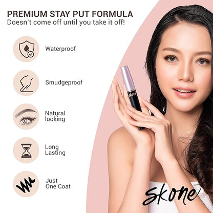 Skone Cosmetics Tattooed Eyeliner & Waterproof Mascara Bundle Duo - Pigmented Liquid Eye Liner & Quality-Smudge Proof Lashes Volumizing Mascara - Black Waterproof Eyeliner and Mascara Set
