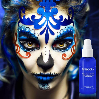 MEICOLY Cream Royal Blue Face Body Paint,2.1Oz Smudge-Proof Navy Blue Face Paint,Water Based Washable Full Body Paint for Adults and Kids,Dark Blue Halloween SFX Avatar Smurf Mystique Special Effects