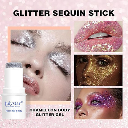 Body Glitter Stick, 4 PCS, Sparkling Holographic Mermaid Paint Sequins Shimmer Eyeshadow, Mermaid Holographic Glitter Gel, Waterproof Chunky Makeup Multiuse Glitter for Face Hair Nails, 034