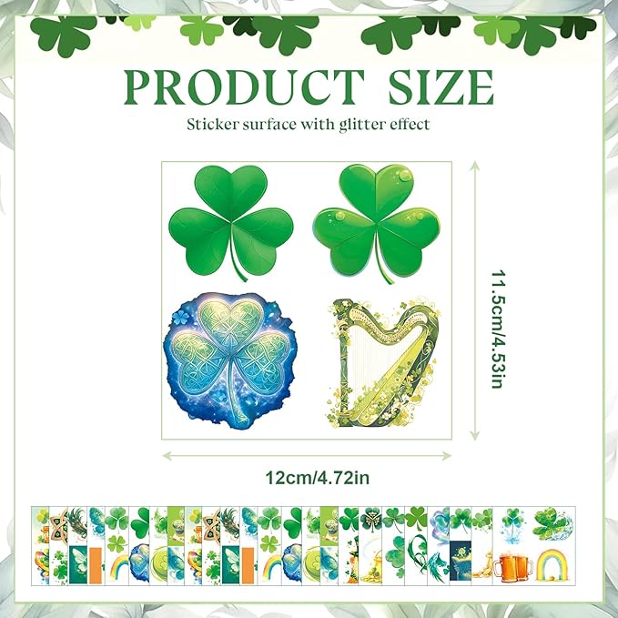 St. Patrick's Day Shamrock Decorations Temporary Tattoos & Face Stickers, Waterproof Saint Patrick's Day Clover Tattoos Art Make up Deco Irish Party Favors