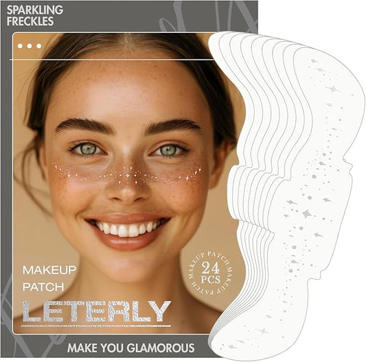 24 Pcs Glitter Freckles Face Tattoo,Silver Face Glitter Makeup Patches Cute Sparkle Freckles Patches Waterproof Makeup Speckles for Face Accessories for Women Girls