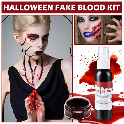 Fake Blood Spray Realistic Washable Fake Blood Cream Black Stipple Sponge,Halloween Fake Blood Makeup Kit for Blood Splatter Clothes Zombie Vampire Sfx Cosplay
