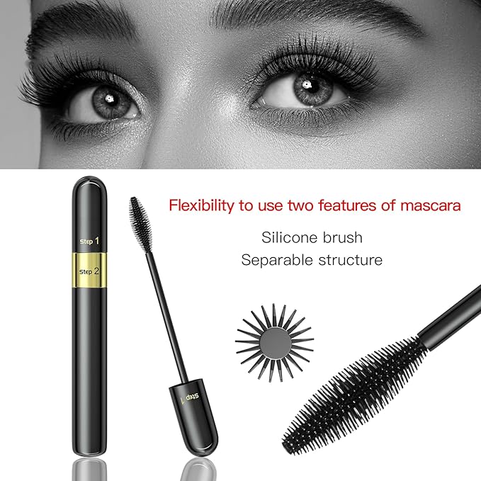 2PCS Essence Mascara Volume And Length- Amazing Lashes Mascara, Long-Lasting 2 In 1 Mascara Waterproof Mascara Voluminous Mascara,Lengthening And Volumizing Tubing Mascara Black